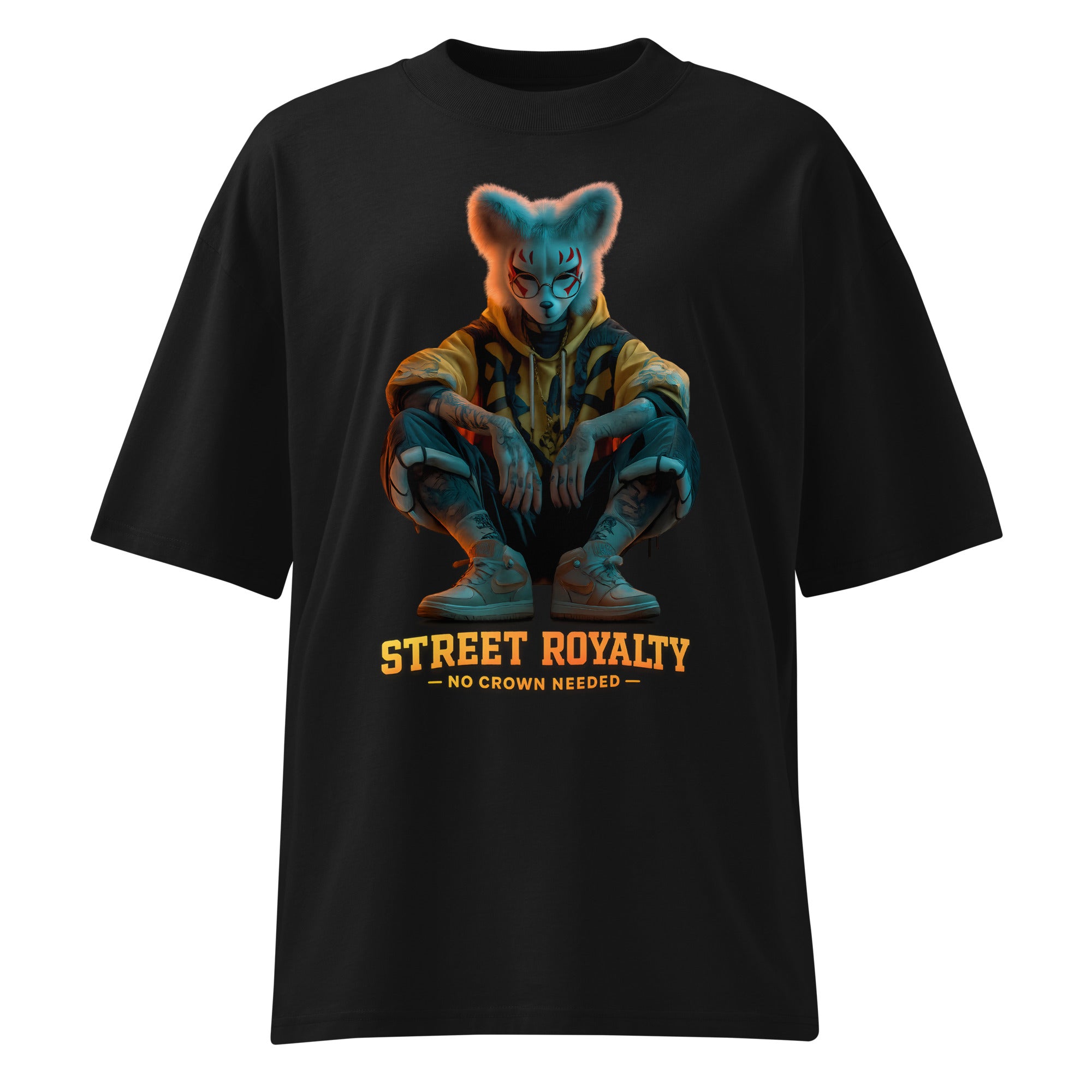 Statement streetwear oversized graphic shirt black background