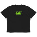 Black oversized streetwear t-shirt with neon green LOOK graphic front print