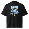 Black oversized t-shirt with Born to Shine Different pastel blue graphic front print