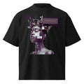 front product view black oversized graphic streetwear t shirt gothic statue design streetwear clothing