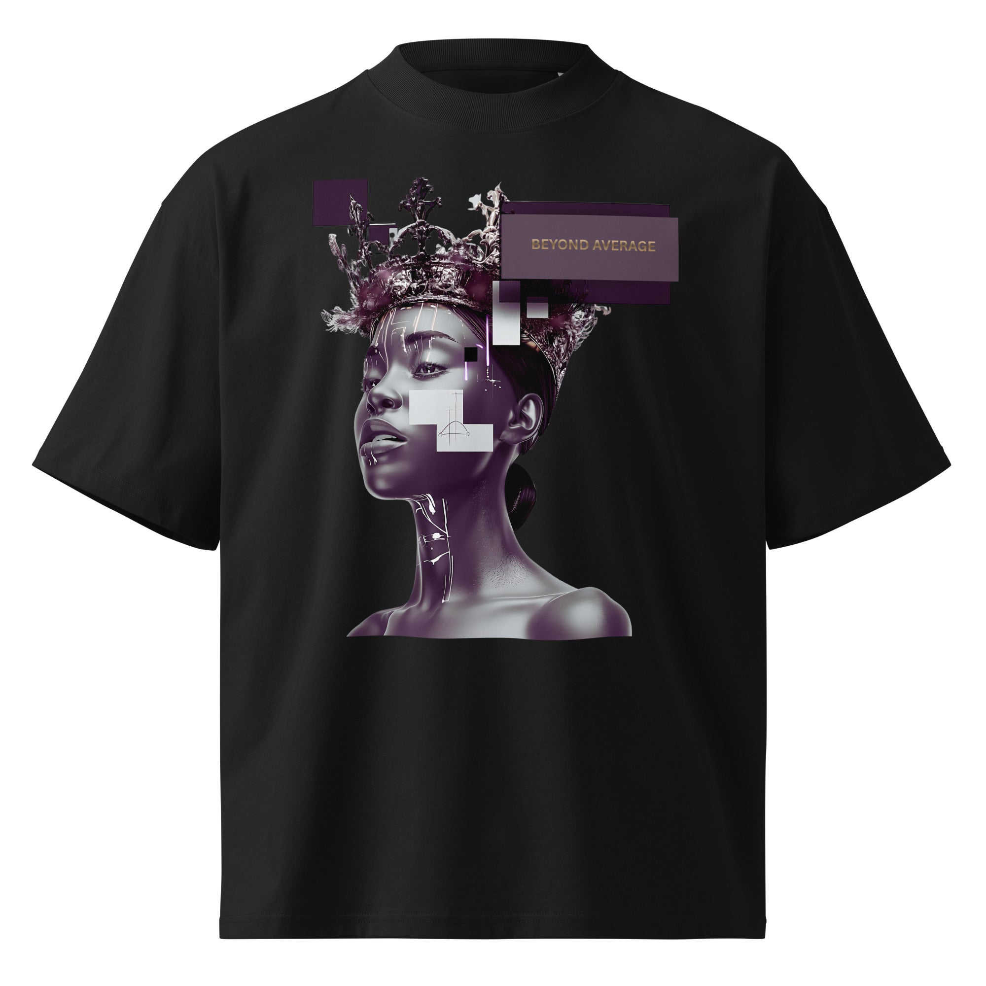 front product view black oversized graphic streetwear t shirt gothic statue design streetwear clothing