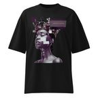 flat lay black oversized graphic streetwear t shirt gothic statue design urban streetwear clothing