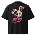 front view oversized black graphic streetwear t shirt punk rabbit street art design graphic streetwear