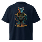 Statement streetwear oversized graphic shirt french navy background