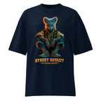 Statement streetwear oversized graphic shirt french navy background