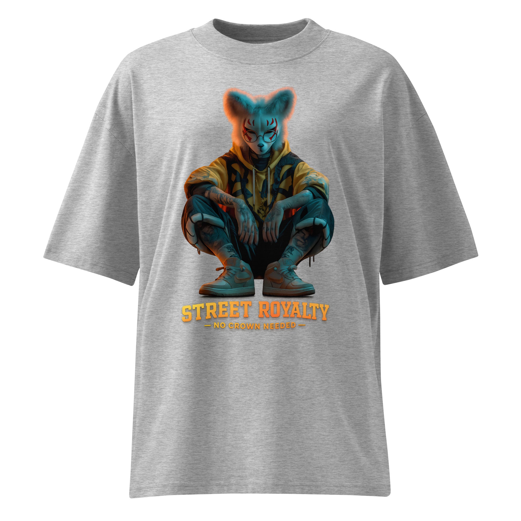 Anime style urban street art print on oversized cotton t-shirt