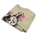 flat lay folded oversized beige graphic streetwear t shirt punk rabbit graffiti design urban streetwear clothing