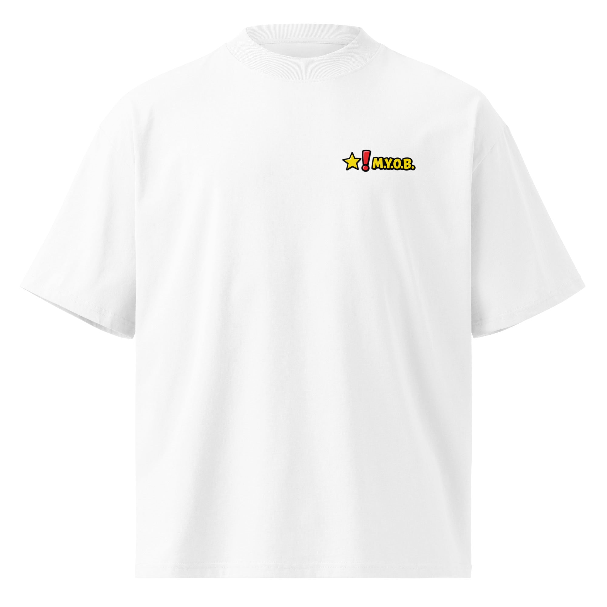 White streetwear t-shirt with small chest logo and clean minimalist front design, front view apparel mockup.