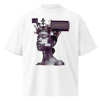 flat lay white oversized graphic streetwear t shirt gothic statue artwork graphic streetwear
