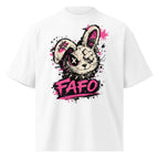 front view oversized white graphic streetwear t shirt punk rabbit graffiti design streetwear fashion