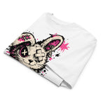 flat lay folded oversized white graphic streetwear t shirt punk rabbit graffiti design urban streetwear clothing