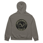 unisex streetwear hoodie back view with “Coffee & Cigarettes Midnight Club” circular graphic print
