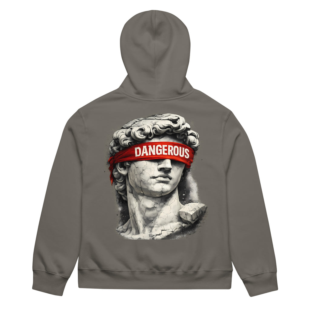Asphalt oversized hoodie back view with large classical statue head graphic and statement streetwear design