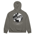 Back view oversized grey graphic streetwear hoodie world tour design streetwear fashion
