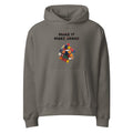 Oversized asphalt streetwear hoodie with make it make sense typography and colorful distorted cube graphic, front view
