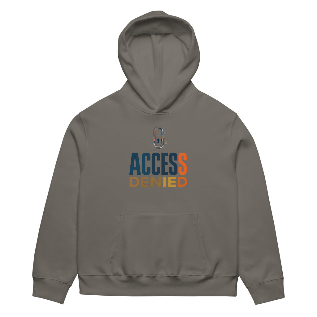 Asphalt oversized graphic hoodie front view with Access Denied typography