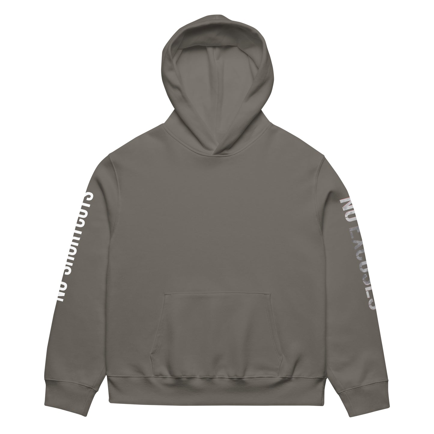 Asphalt unisex oversized streetwear hoodie front view with minimalist design and printed sleeves.