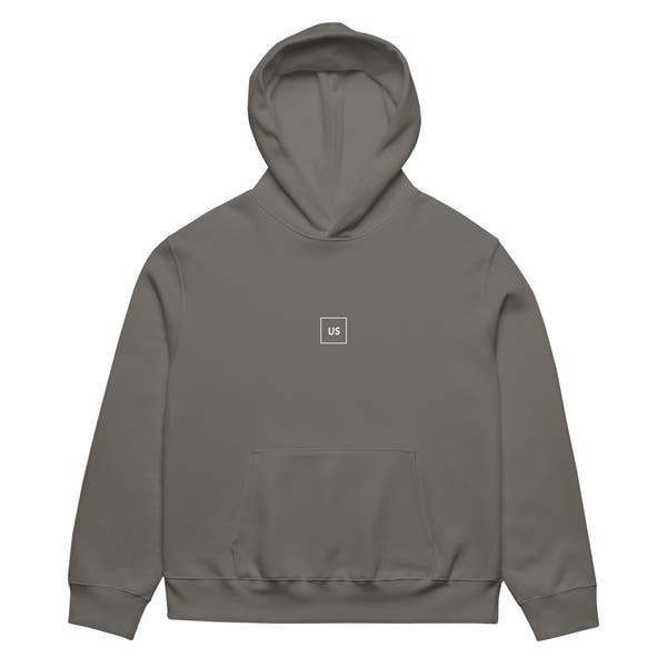 Grey unisex hoodie front view, casual streetwear sweatshirt with relaxed fit