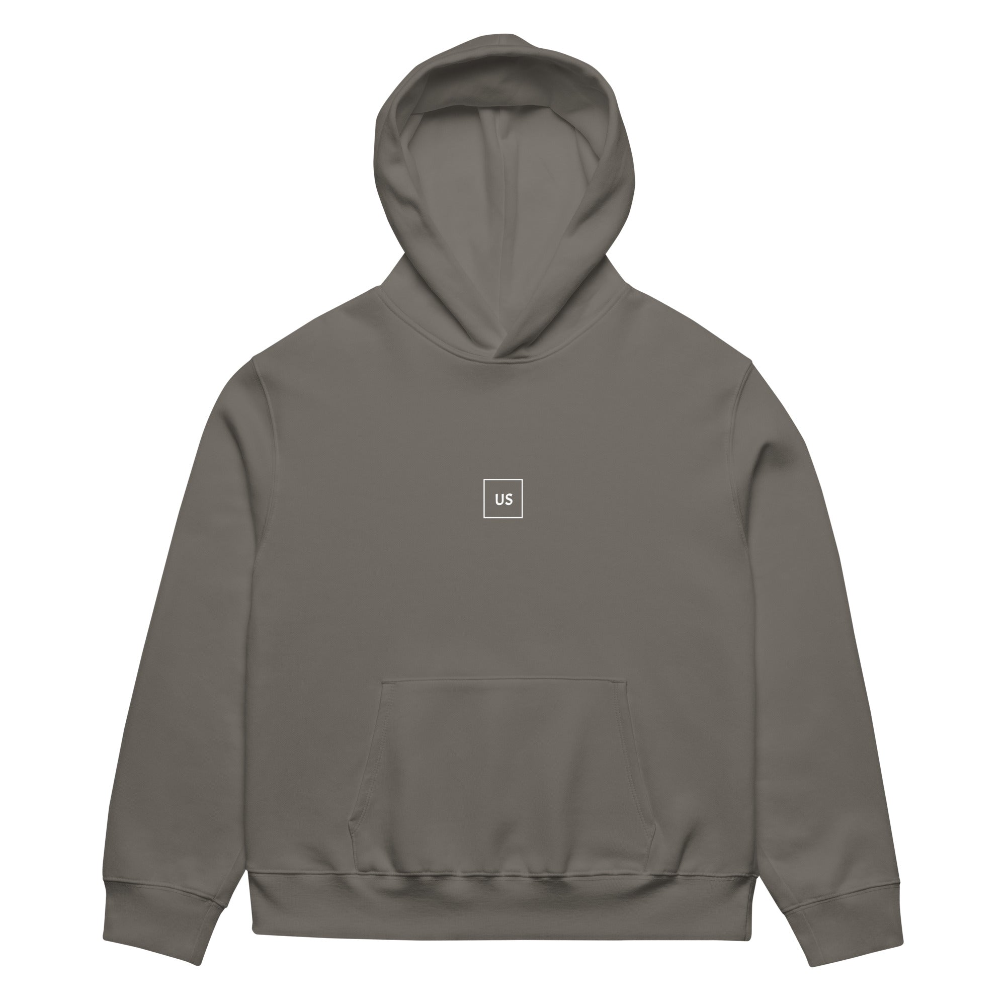 Grey unisex hoodie front view, casual streetwear sweatshirt with relaxed fit