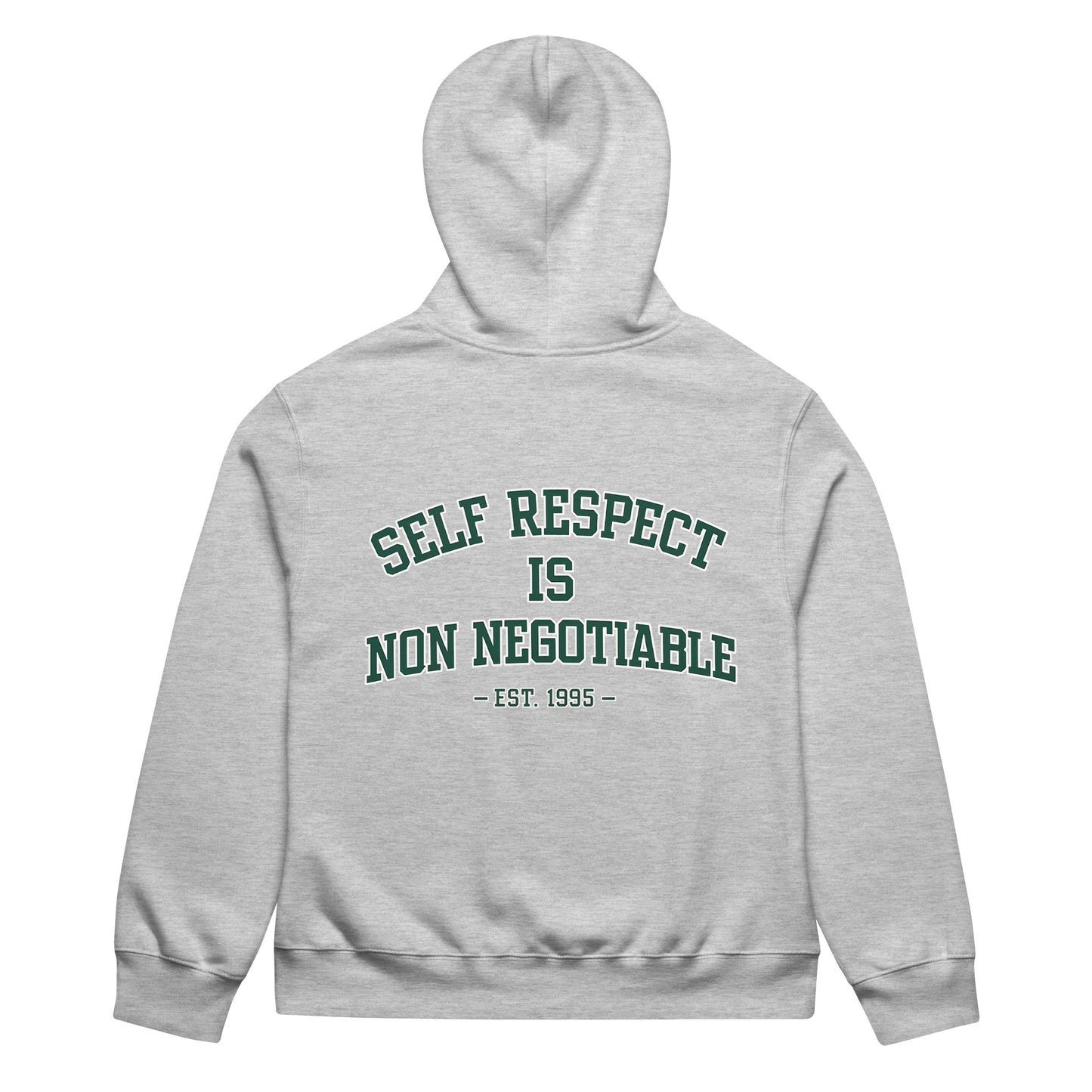 unisex streetwear hoodie back view with self respect is non negotiable quote print

