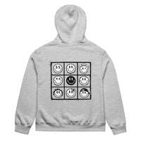 athletic heather gray unisex hoodie back view with smiley icons grid artwork
