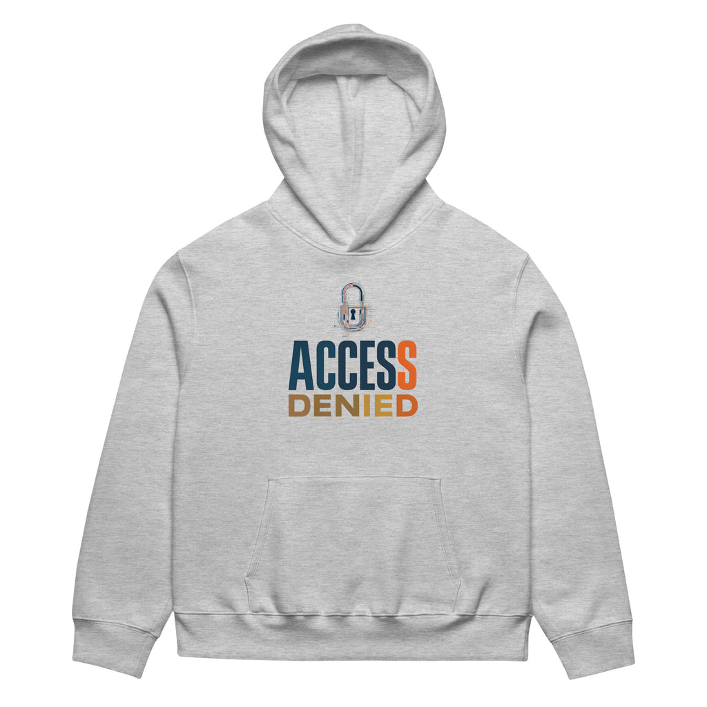 Athletic heather oversized graphic hoodie front view with Access Denied typography