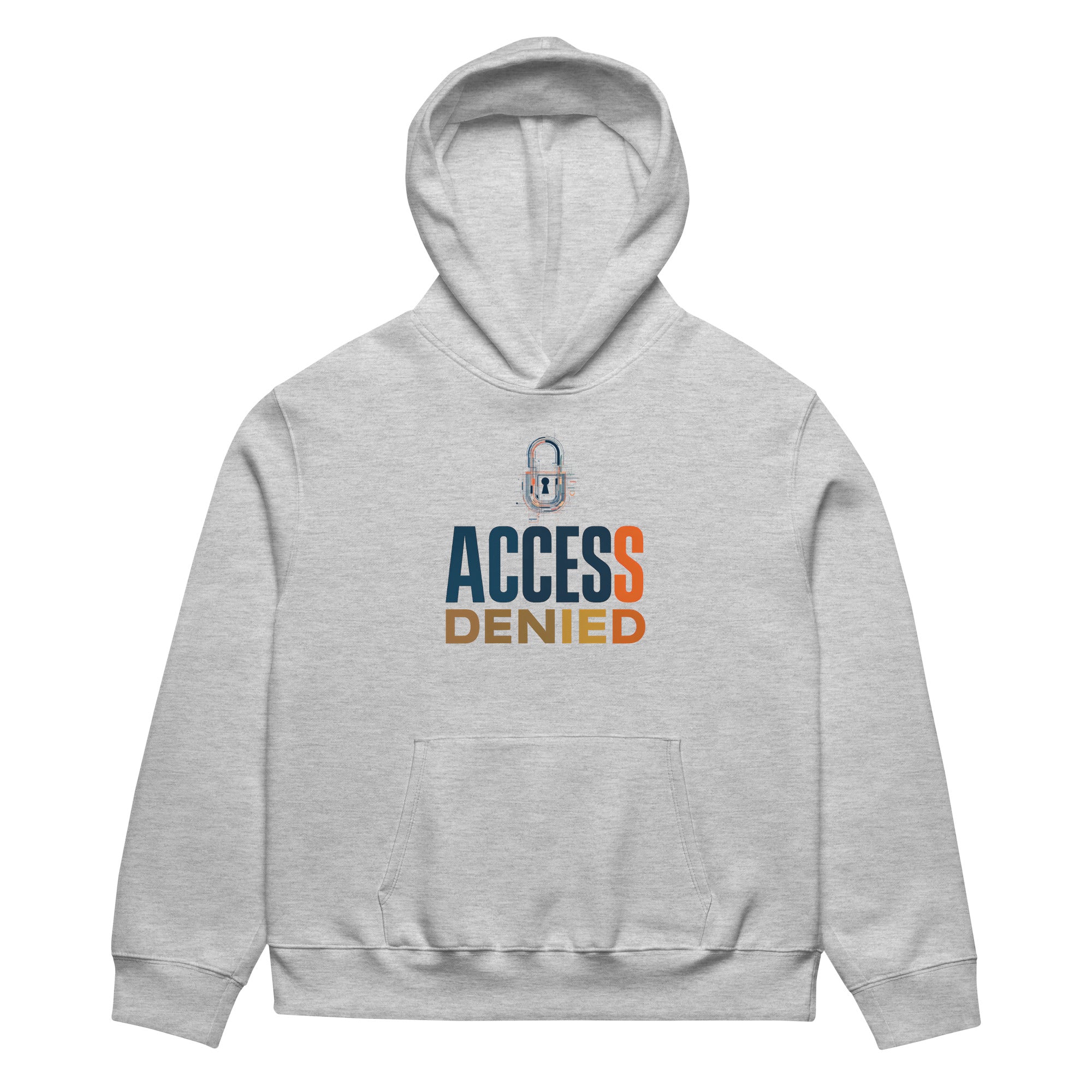 Athletic heather oversized graphic hoodie front view with Access Denied typography