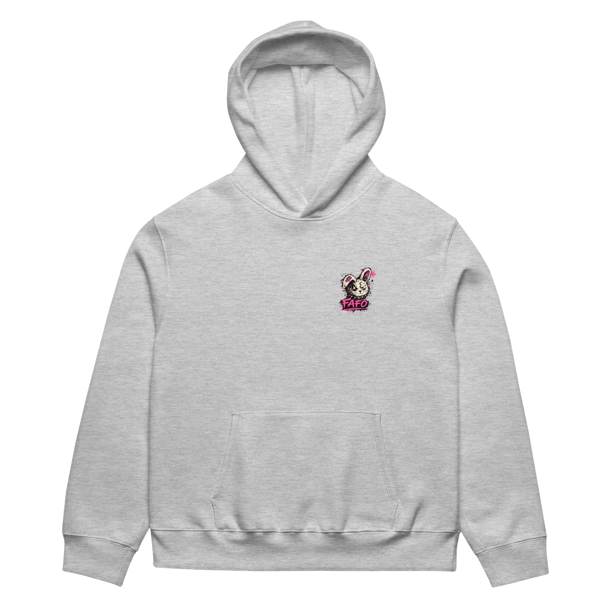 front view oversized grey graphic streetwear hoodie minimal chest logo streetwear fashion