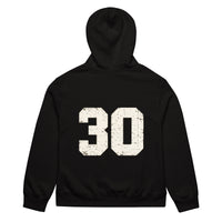 unisex streetwear hoodie back view with varsity number 30 print
