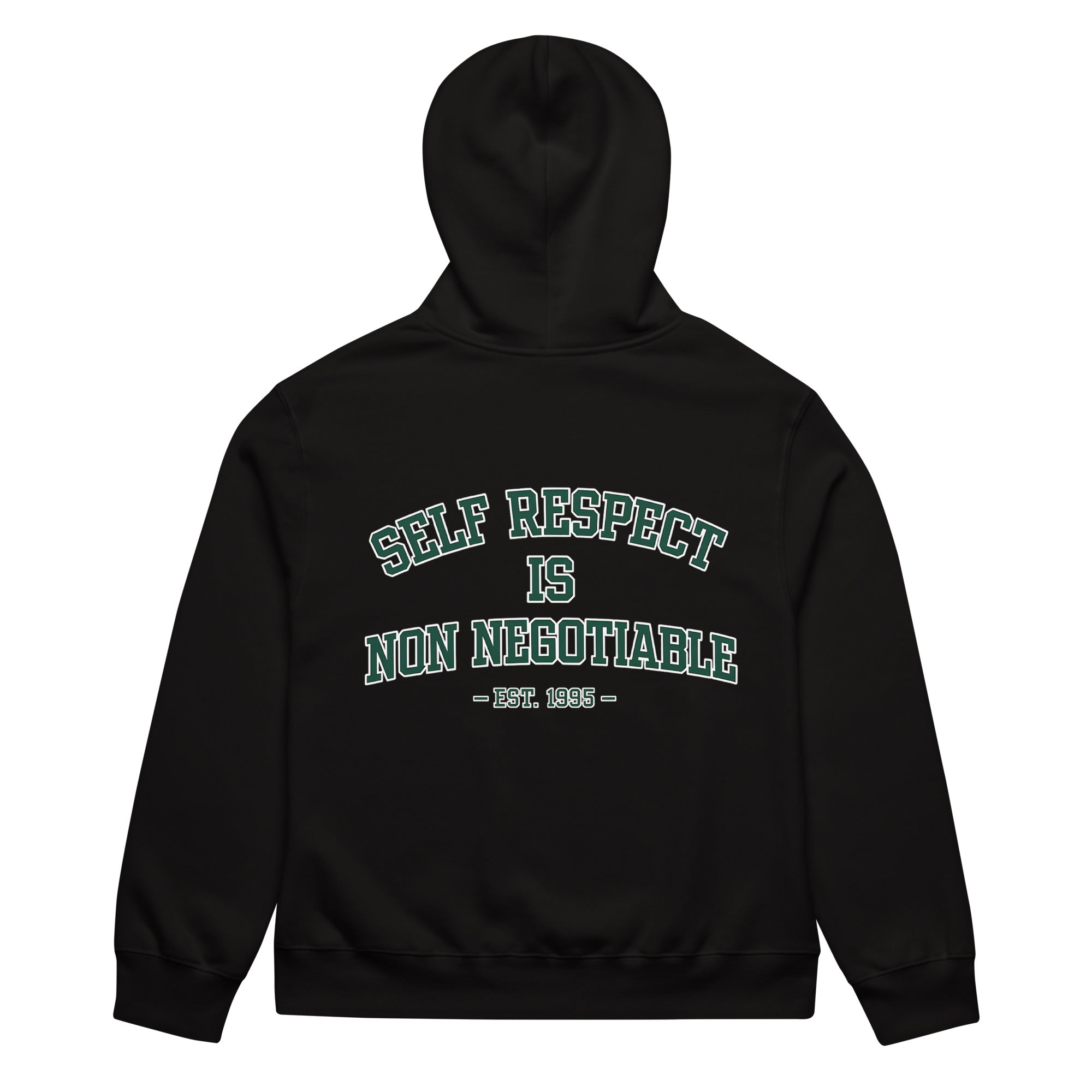 unisex streetwear hoodie back view with self respect is non negotiable quote print
