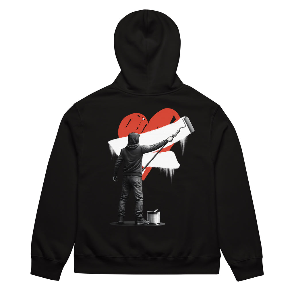 Black oversized hoodie with red heart street art back graphic