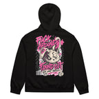 back view oversized black graphic streetwear hoodie pink graffiti bunny design urban streetwear clothing