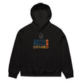 Black oversized graphic hoodie front view with “Access Denied” typography design