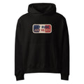 Black oversized hoodie with “Not Rude Just French” statement patch, front view