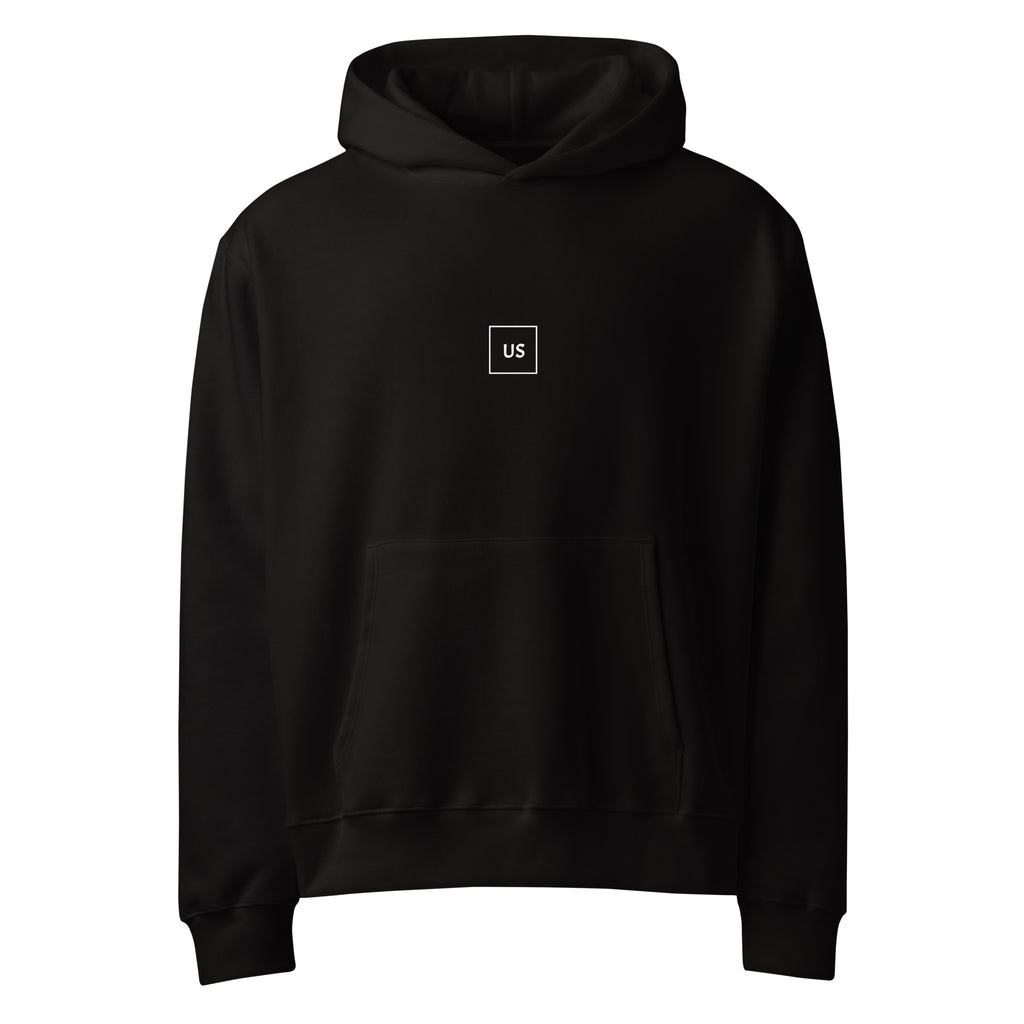 Black unisex hoodie front view, minimalist streetwear hoodie with clean design