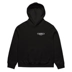 Black streetwear oversize hoodie featuring “Valentine Gone Bad” distressed graphic design on front