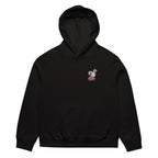 front view oversized black graphic streetwear hoodie minimal chest logo streetwear fashion