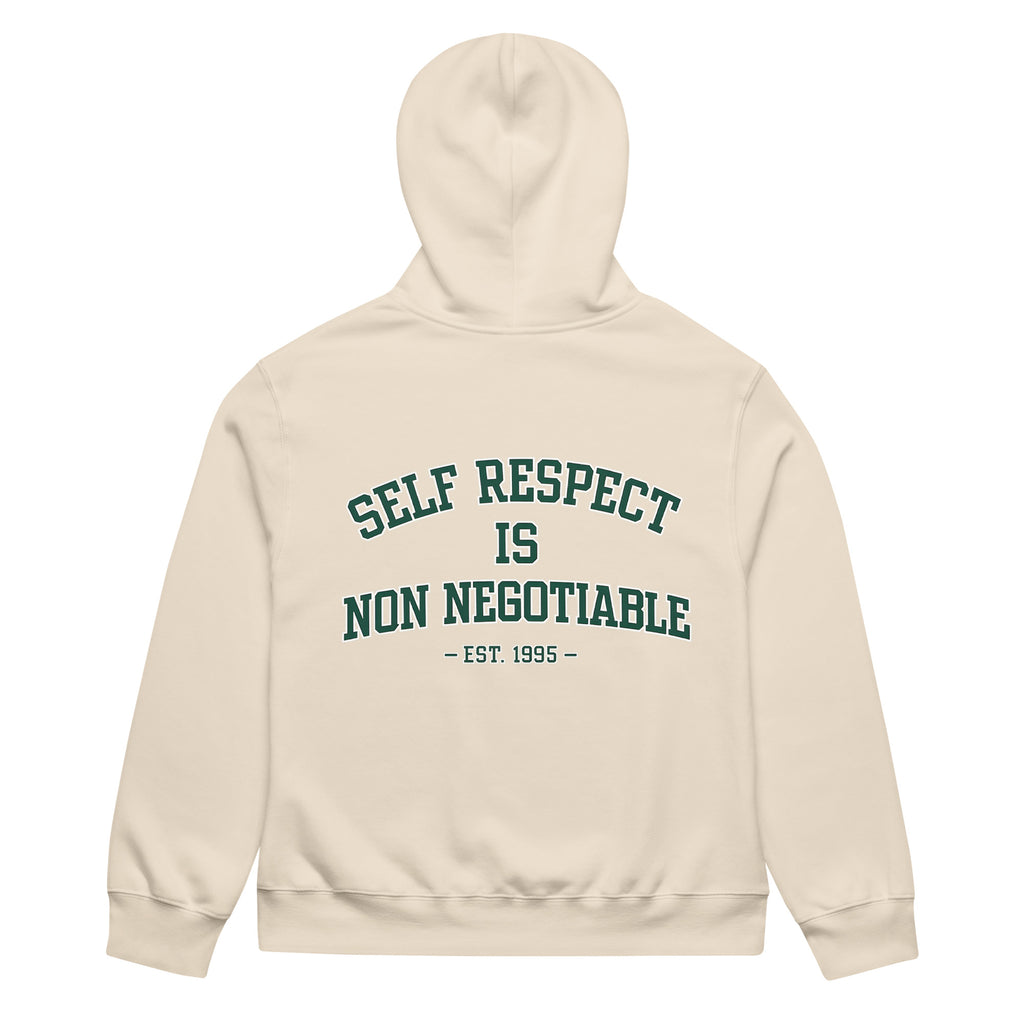 unisex streetwear hoodie back view with self respect is non negotiable quote print
