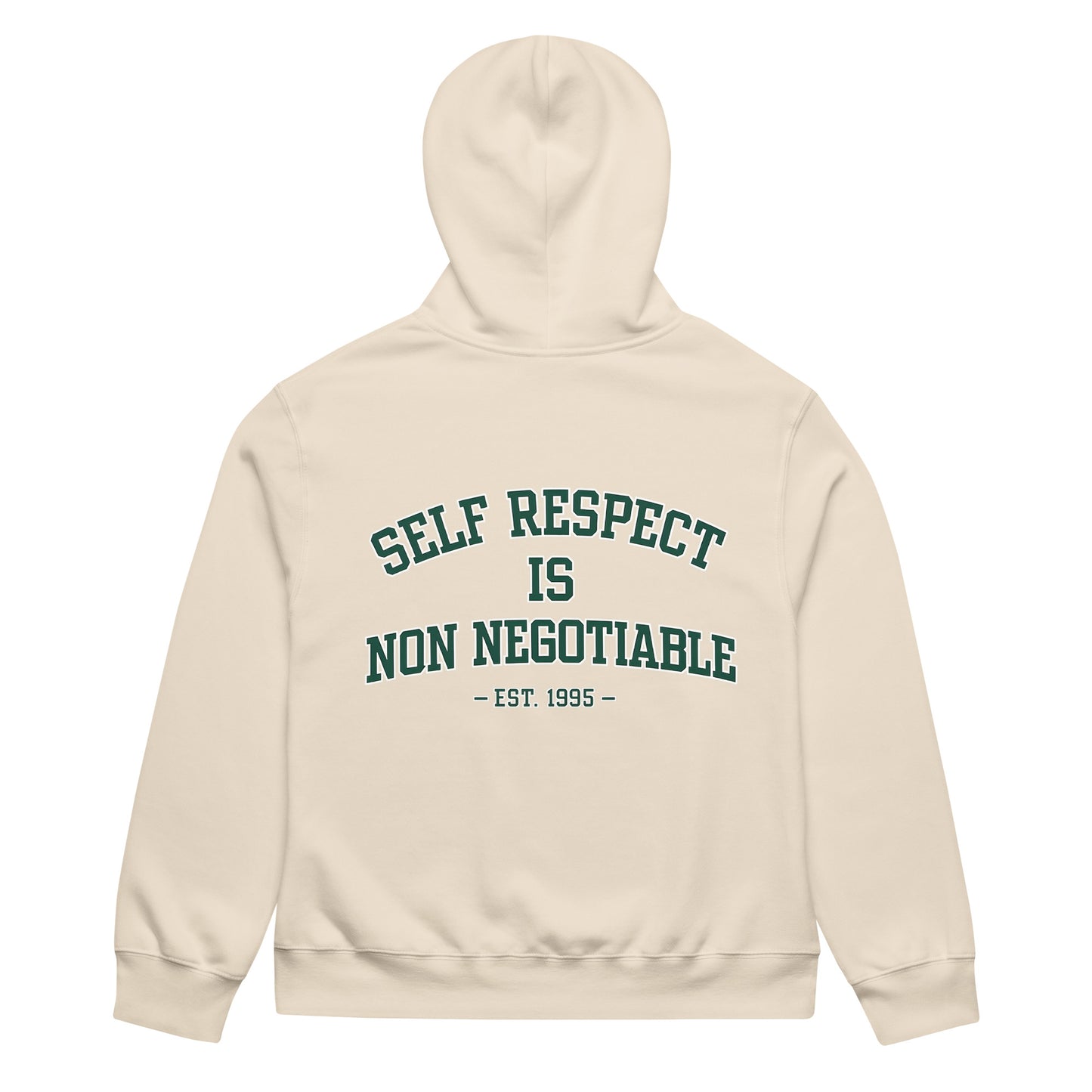 unisex streetwear hoodie back view with self respect is non negotiable quote print

