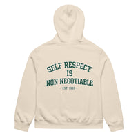 unisex streetwear hoodie back view with self respect is non negotiable quote print
