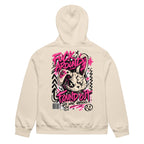 back view oversized beige graphic streetwear hoodie pink graffiti skull design urban streetwear clothing