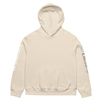 Dust unisex oversized streetwear hoodie front view with minimalist design and printed sleeves.