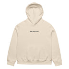 Sand beige women’s oversized hoodie with “More Than You See” minimalist front text, women’s streetwear fashion hoodie product photo.