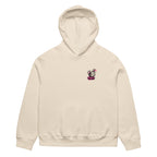 front view oversized beige graphic streetwear hoodie minimal chest logo streetwear fashion