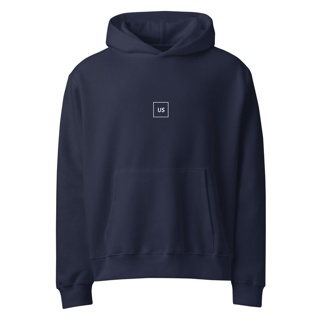 Navy blue unisex hoodie front view, minimalist streetwear hoodie for everyday wear