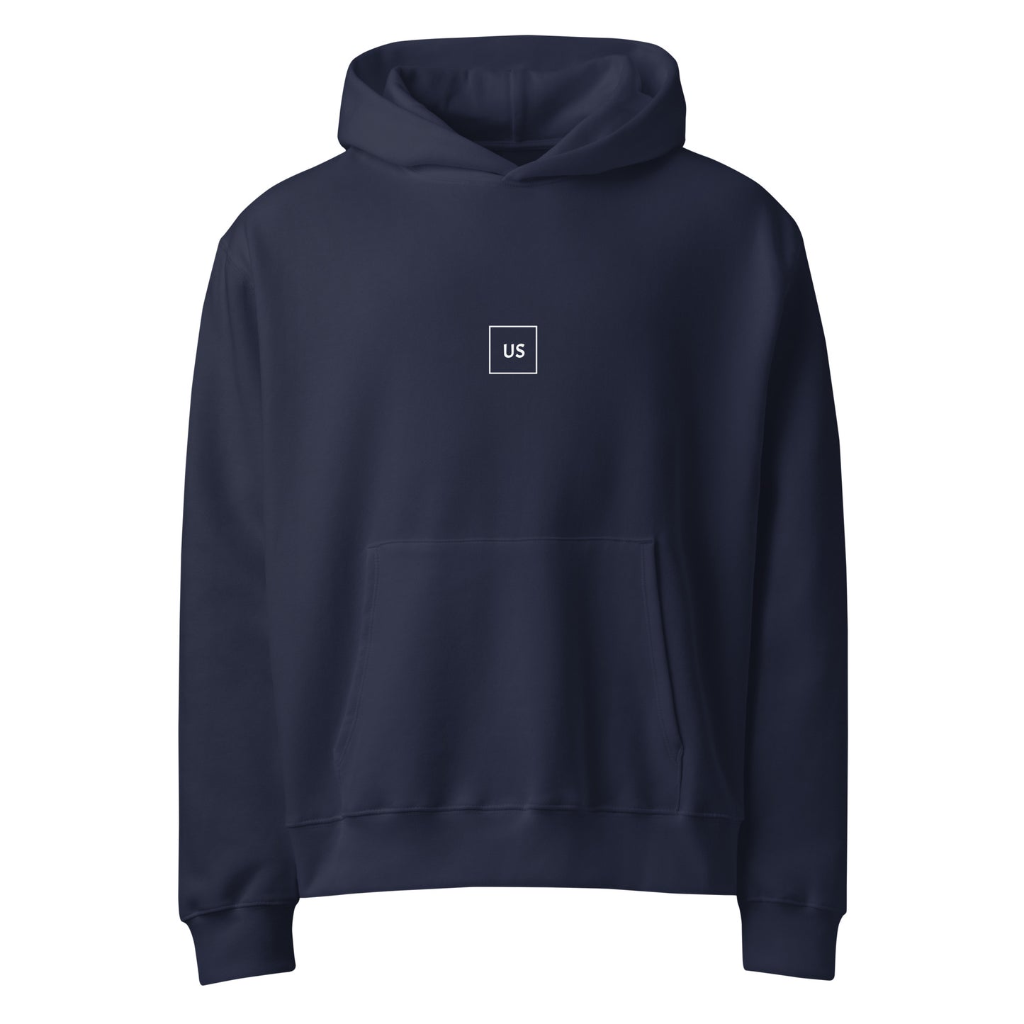 Navy blue unisex hoodie front view, minimalist streetwear hoodie for everyday wear