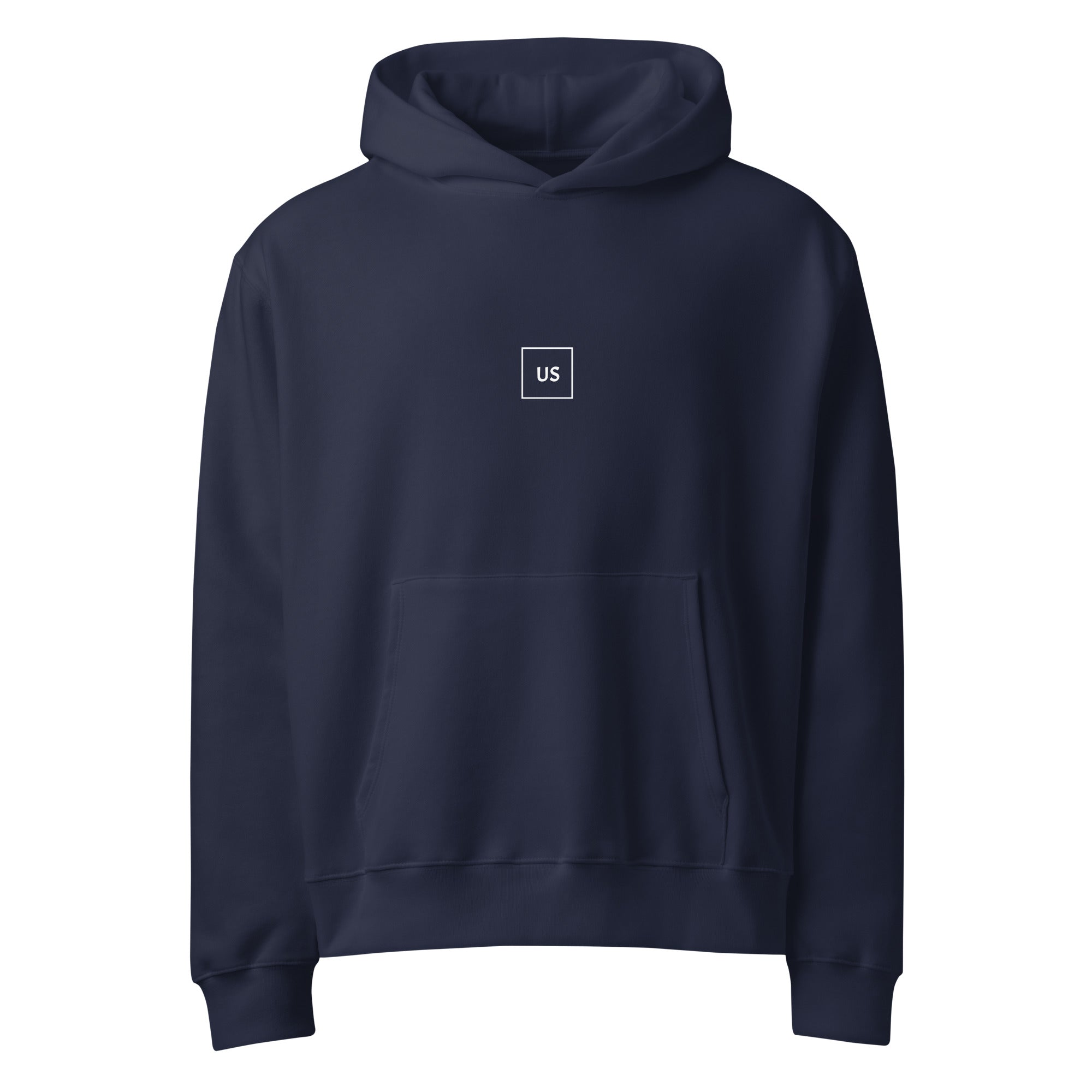 Navy blue unisex hoodie front view, minimalist streetwear hoodie for everyday wear