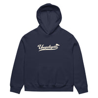unisex streetwear hoodie front view with Unapologetic script logo
