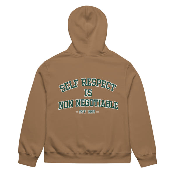 unisex streetwear hoodie back view with self respect is non negotiable quote print
