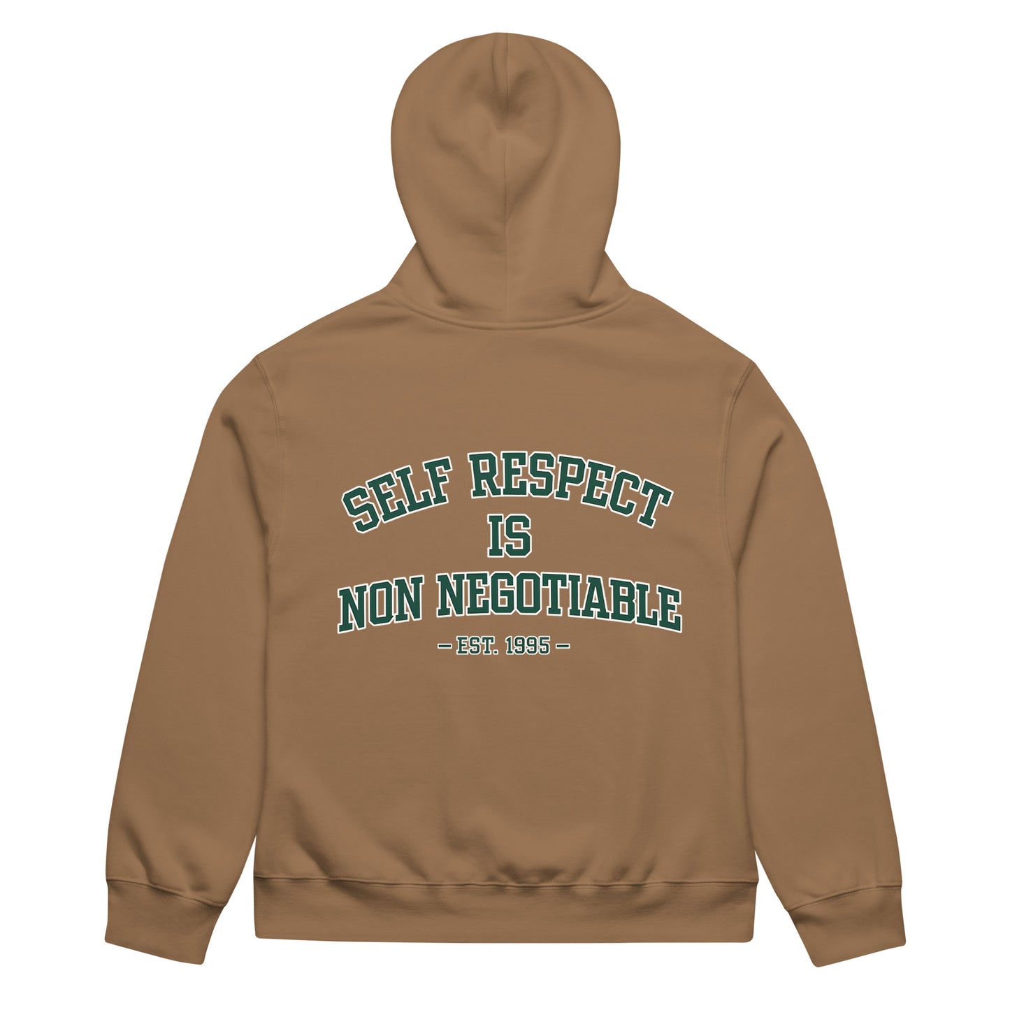 unisex streetwear hoodie back view with self respect is non negotiable quote print
